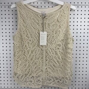 Boho Crochet Lace‎ Tank Top Cream A New Day Sleeveless L Lined Romantic Chic NWT